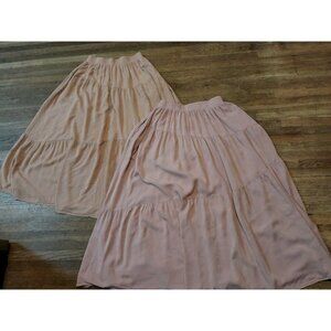 Set Of 2 Arabess Tiered Boho Hippie Midi Skirts Sz Small Pockets Dusty Rose/Tan